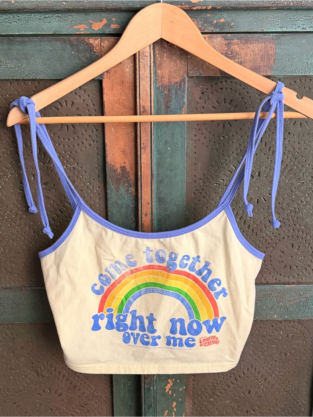 Lyrics By Lennon & McCartney Rainbow Cropped Tank Top by Goodie Two Sleeves